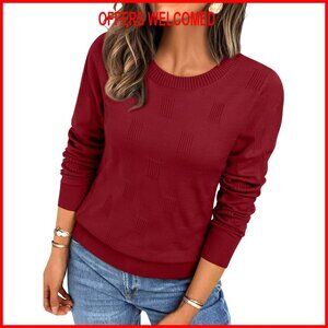 Lightweight Long Sleeve Pullover Sweater, Knit Fabric, Casual Winter Top